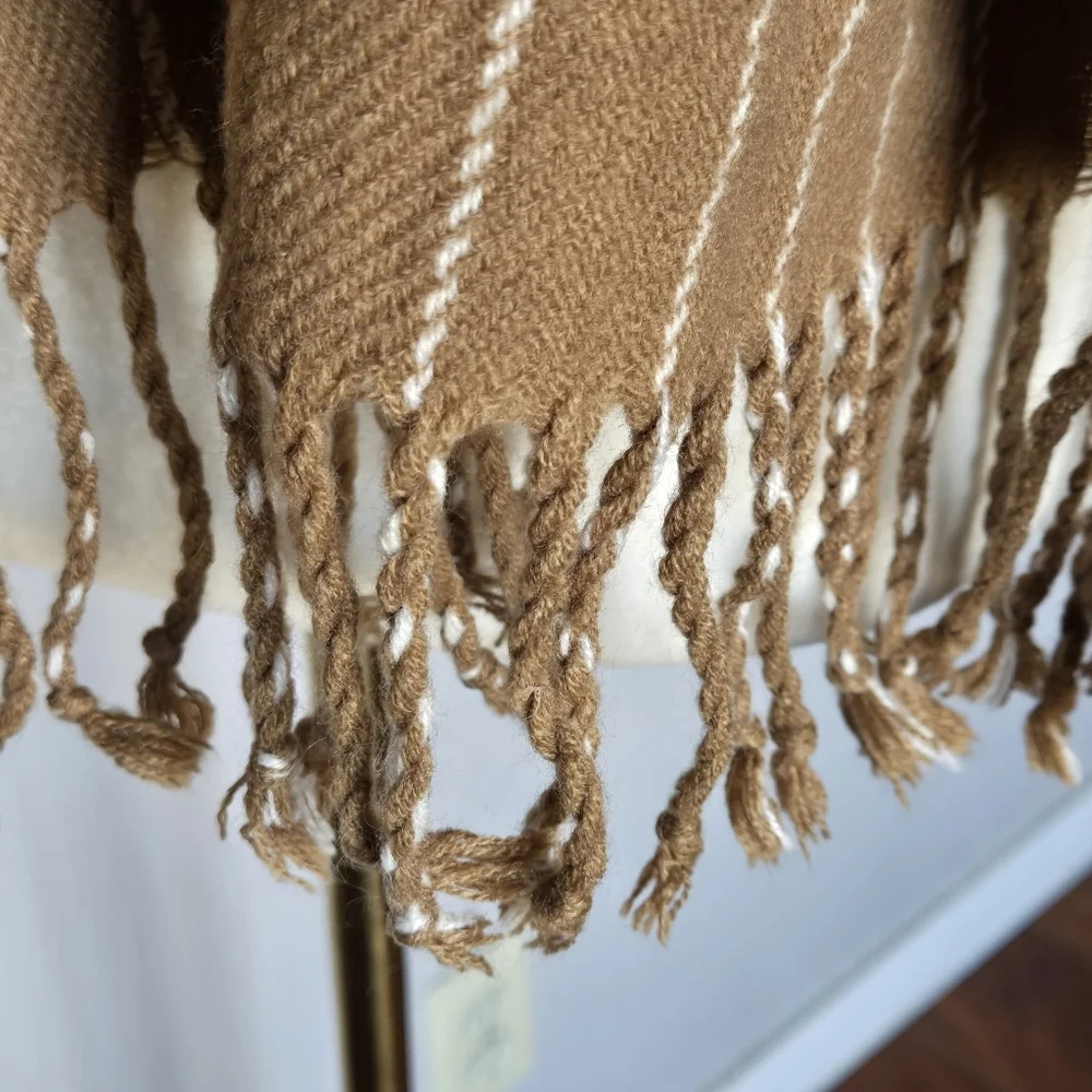 Abercrombie & Fitch Tan Super Soft Striped Boho Fringe Cozy Scarf Wrap